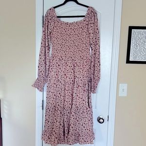 Red Dress Floral Midi